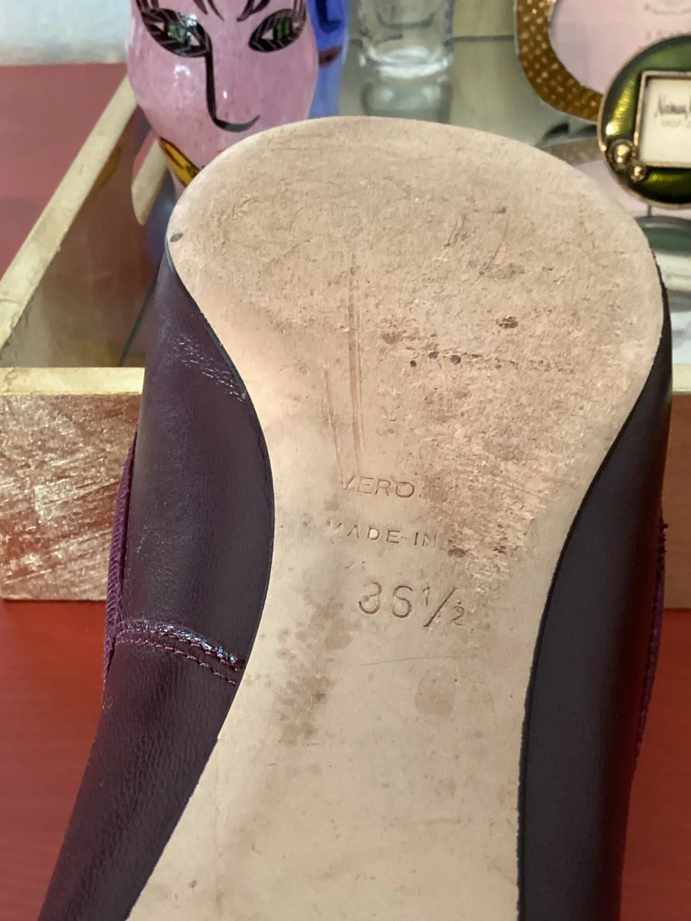 Barneys New York CO-OP Burgundy Ballet Flats with Mint Heel Accent